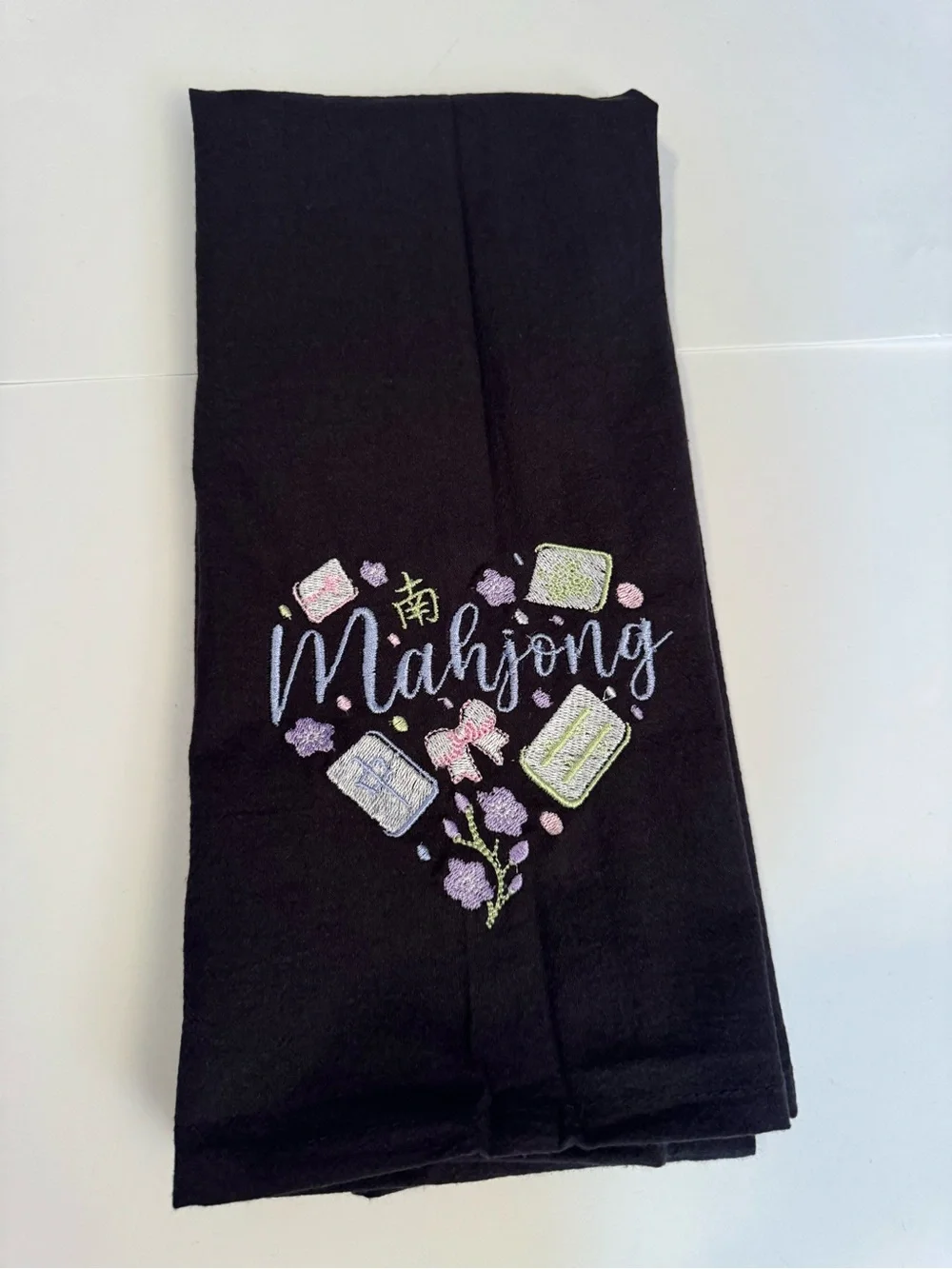 Mahjong Heart Kichen Towel Black Embroidered 100% cotton